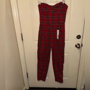 Like an Angel Red Plaid Strapless Jumpsuit